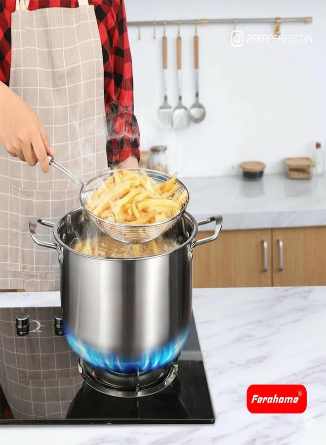 Ferohome Stainless Steel Frying Strainer with Wooden Handle Fine Mesh Skimmer for Deep Frying, Draining Oil for Pakoras Samosas Comes with Built-in Hanging Hole (Wooden Handle, 18 cm) - Image 5